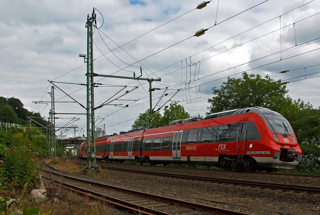 Nachschu�  - 442 259 und 442 257 (Zwei gekuppelte 4-teilige Talent 2) als RE 9 (rsx - Rhein-Sieg-Express) Aachen - K�ln - Siegen, hier am 27.07.2012 kurz vor dem Erreichen des  Zielbahnhofes Siegen Hbf.
