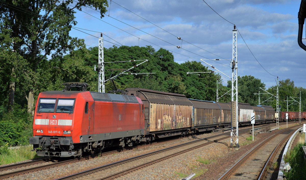 145 017-0 mit gemischtem Güterzug Richtung Oranienburg am 13.07.17 Mühlenbeck bei Berlin.