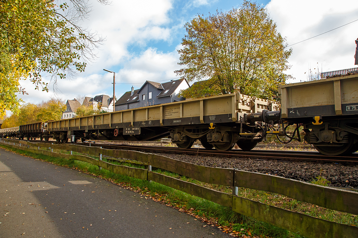 
4-achsiger Drehgestellflachwagen, mit Stahlboden, festen Seitenwänden und Stirnwandklappen, 31 56 3937 207-9 SK-TWG, der Gattung Res, der Vermietungsfirma European Wagon Lease Asset GmbH & Co. KGaA., am 04.11.2020 im Zugverband in Herdorf.

TECHNISCHE DATEN:
Spurweite: 1.435 mm (Normalspur)
Gattung/Bauart: Res
Anzahl der Achsen: 4 in 2 Drehgestellen
Länge über Puffer: 19.900 mm
Drehzapfenabstand:  14.860 mm
Achsabstand in den Drehgestellen: 1.800 mm
Eigengewicht: 24.550 kg
Ladelänge: 18.600 mm
Ladefläche: 48,9 m²
Höhe Fußboden: 1.298 mm
Maximale Ladegewicht: 57,4 t (Streckenklasse C)
Höchstgeschwindigkeit: 100 km/h (beladen) / 120 km/h (leer)
Kleinster befahrbarer Gleisbogenhalbmesser: R 75 m
Feststellbremse: ja
Bauart der Bremse: DK – GP  SZ 10
Intern. Verwendungsfähigkeit:  RIV
