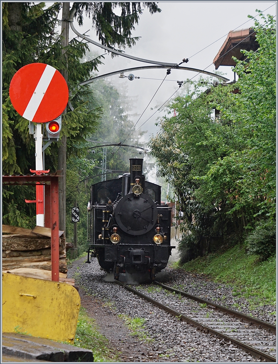 50 Jahre Blonay - Chamby; Mega Steam Festival: Die BDB (Ballenbergdampfbahn) SBB G 3/4 208 (1913) auf dem Weg zur Bekohlung in Chaulin.
10. Mai 2018