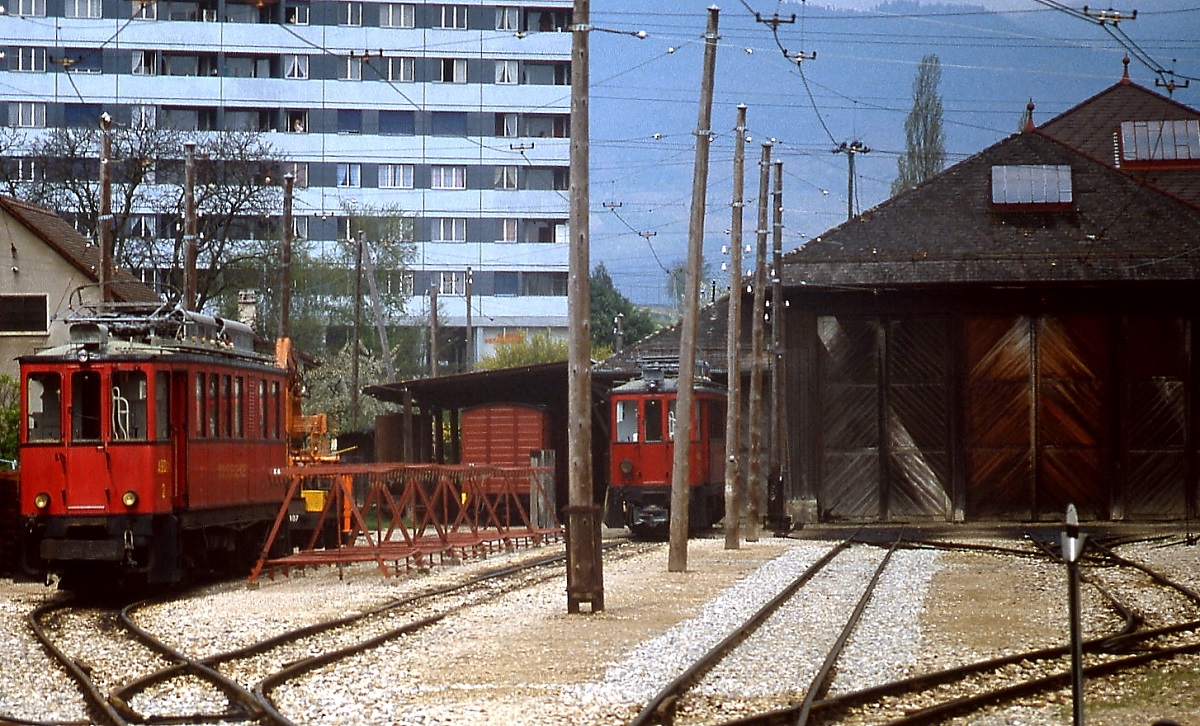 Blick in das Depot der NStCM im Mai 1980, links ABDe 4/4 2