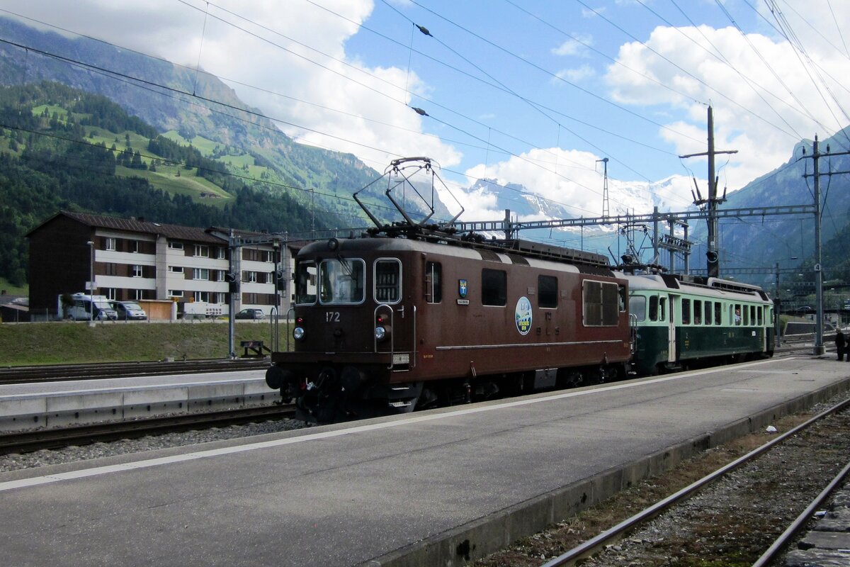 BLS 172 verl�sst mit ein historischer Triebwagen am 30 Juni 2013 w�hrend das Jubil�um  100 Jahre BLS  Frutigen.