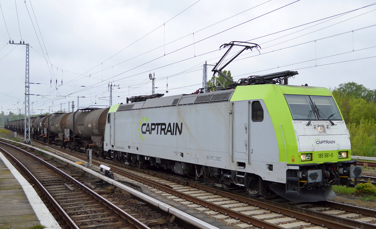 Captrain/ITL 185 581-6 mit Kesselwagenzug am 05.05.17 Berlin-Grünau.