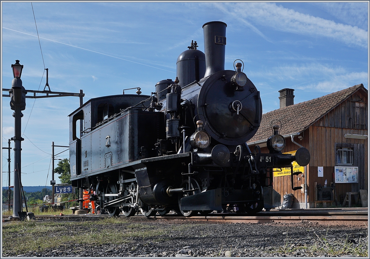 Dampftag 2018 Lyss: die BSB Ed 3/4 N� 51 der Dampfbahn Bern (DBB) wartet im Depot-Gel�nde auf ihren n�chsten Einsatz. 11. August 2018