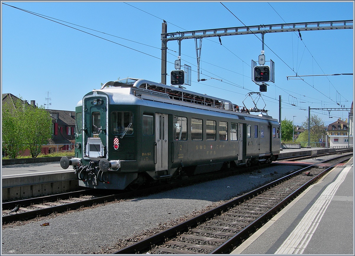 Der BDe 4/4 1643 als  Historischer Train des Vignes  unterwegs bei seiner Passage in Lausanne.
8. April 2017