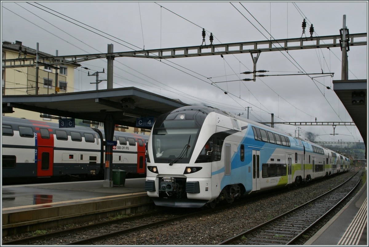 Der f�r die Westbahn bestimmte Stadler Kiss ET 4010 93 85 4010 002-2 CH WSTBA in Sargans. 
11. Sept. 2011