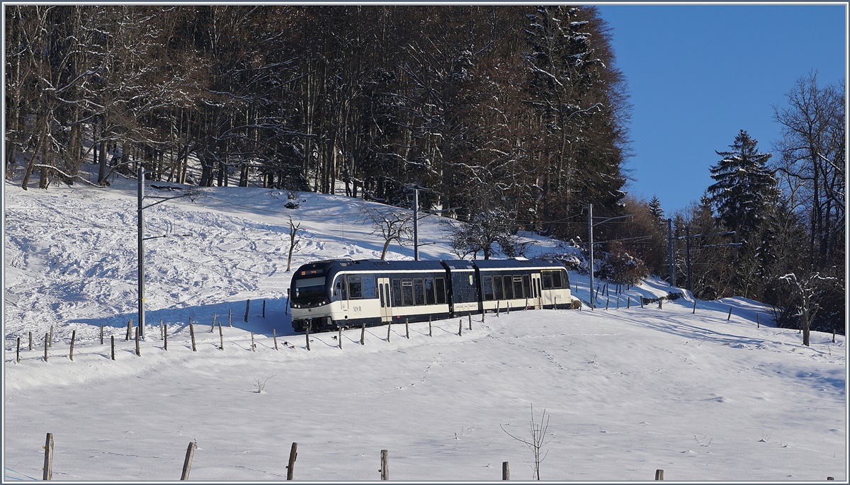 Ein MVR CEV GTW ABeh 2/6 bei Fayaux auf Talfahrt.
18. Jan. 2017