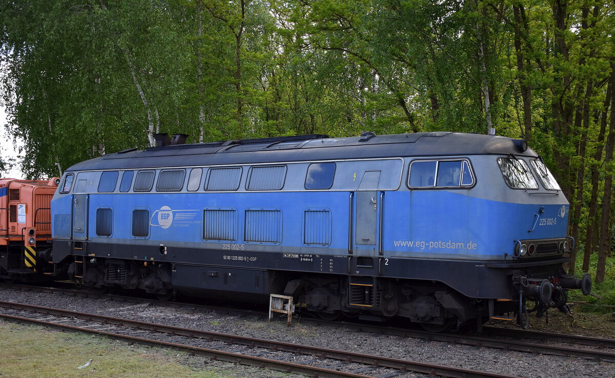 Eisenbahngesellschaft Potsdam mbH, Potsdam (EGP) mit ihrer  225 002-5 (NVR:  92 80 1225 002-5 D-EGP ) am 08.05.25 Höhe Bahnhof Brandenburg Hbf.