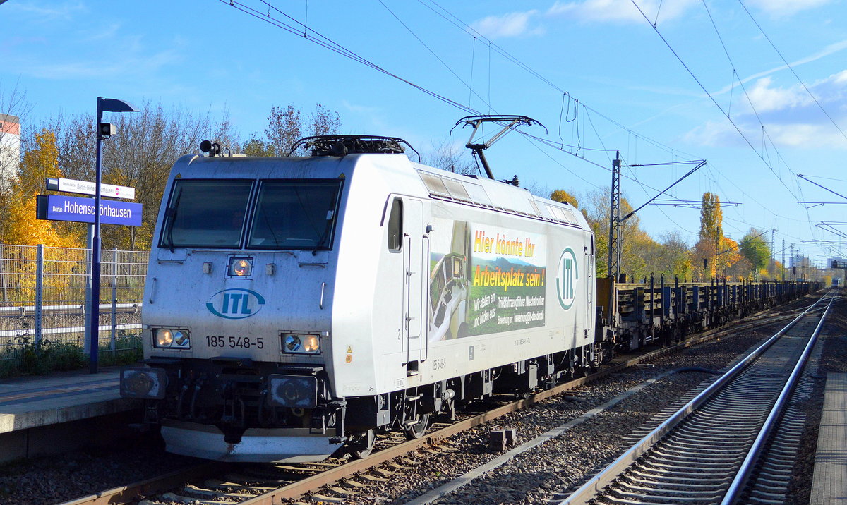  ITL 185 548-5 mit ei einem Transportzug für Langschienen am 30.10.16 Bf. Berlin-Hohenschönhausen. 	
Volker Stöckmann	