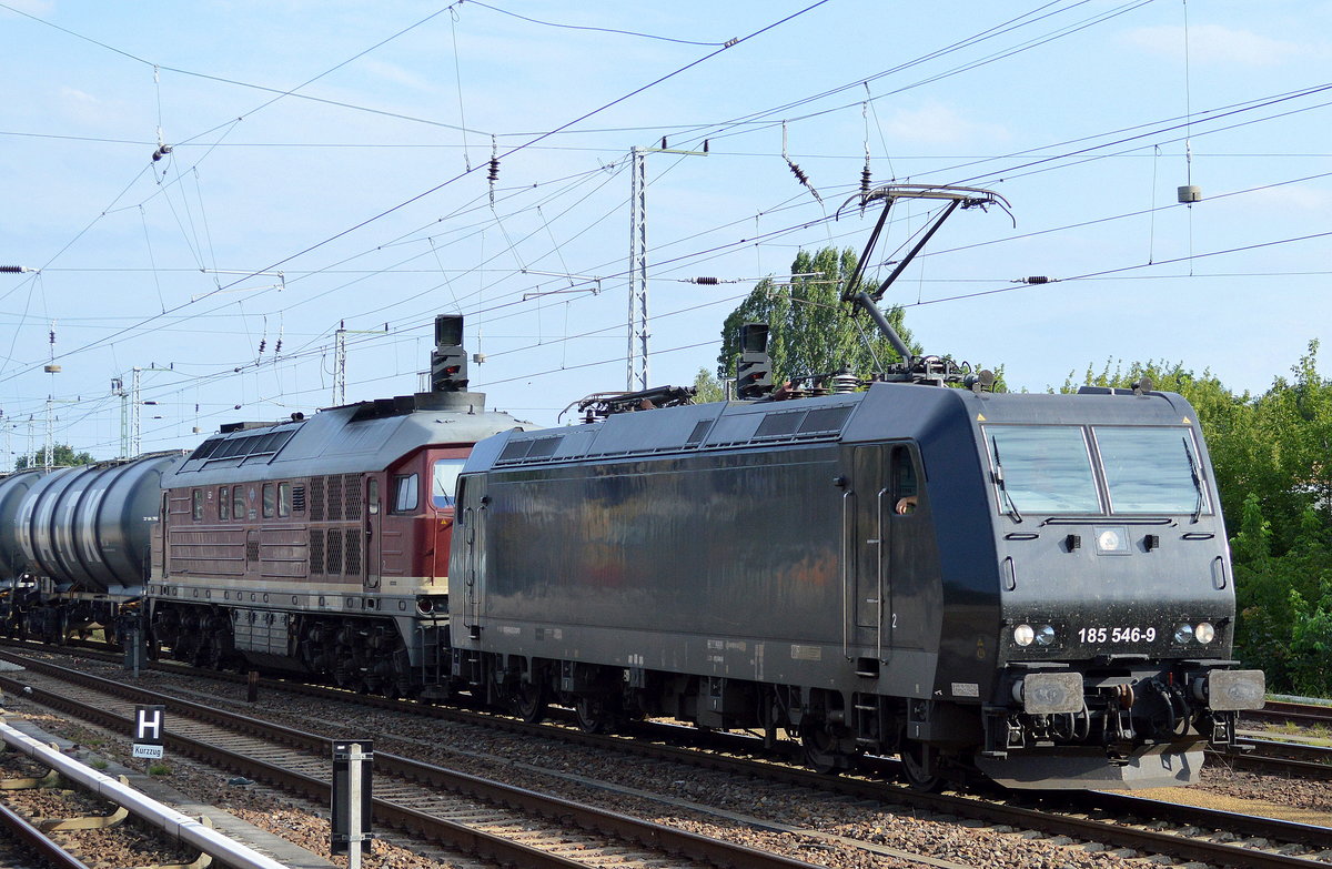LEG mit der MRCE 185 546-9 mit 232 204-0 und Kesselwagenzug am Haken am 08.08.17 Berlin-Grünau.