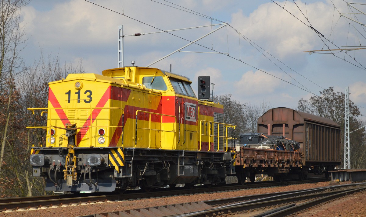MEG 113 (298 088-6) mit dem Täglichen Versorgungszug für die Berliner S-Bahn Betriebswerkstätten am 08.03.16 Berlin-Wuhlheide.