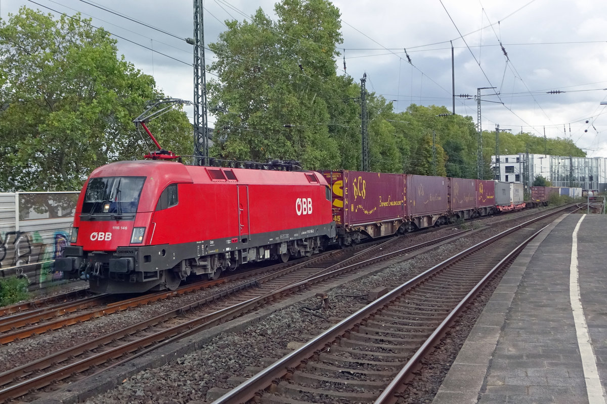 Mit ein KLV durchfahrt �BB 1116 146 am 23 September 2019 K�ln S�ud.