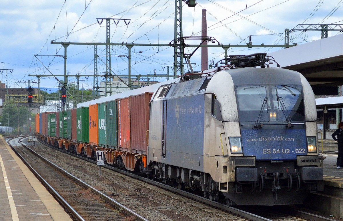 MRCE Dispolok 182 522-9 (ES 64 U2-022, Siemens Bj.2002) mit Containerzug bei der Durchfahrt Fulda Hbf. 24.05.14