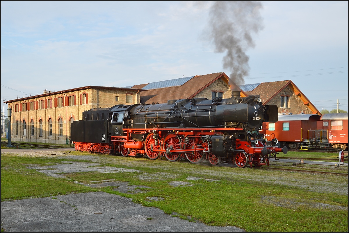 Nach getaner Arbeit, 01 202 beim Abdampfen in Romanshorn. Mai 2015.