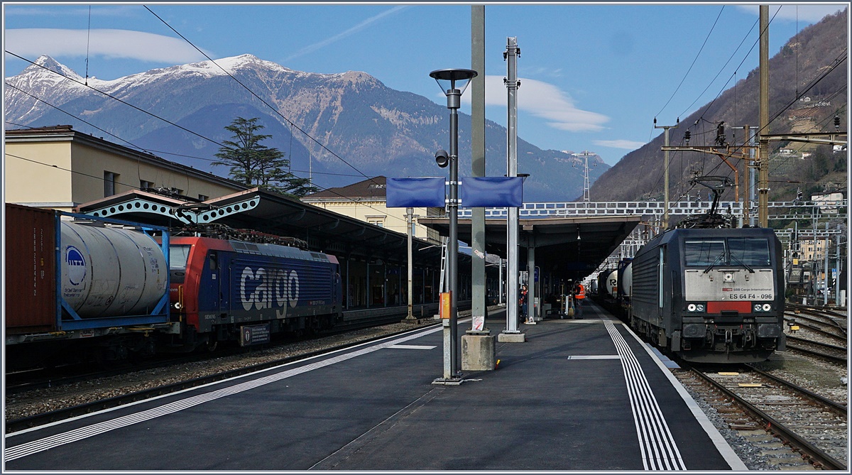 Nicht ganz günstig präsentierten sich die beiden SBB Re 474 mit Güterzügen von und nach Luino in Bellinzona, aber wenn schon einmal zwei Re 474 und erst noch in verschiedenen Lackierungen zu sehen sind, konnte ich es nicht verkneifen abzudrücken.
Gegenüber der Version auf BB.de habe ich dieses Bild etwas enger zugeschnitten, dies kommt den Re 474 zu Gute, dafür musste ich zwei Maste abschneiden.
15. März 2017