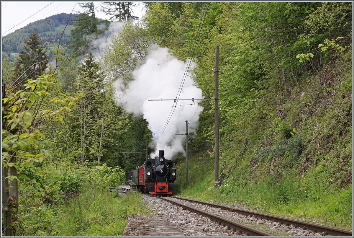  Nostalgie & Vapeur 2021  /  Nostalgie & Dampf 2021  - so das Thema des diesjährigen Pfingstfestivals der Blonay-Chamby Bahn. Auf dem eher selten fotografierten Abschnitt von Chaulin nach Chamby dampft die G 2x 2/2 105 mit ihrem Zug die Steigung nach Chamby hoch.

24. Mai 2021