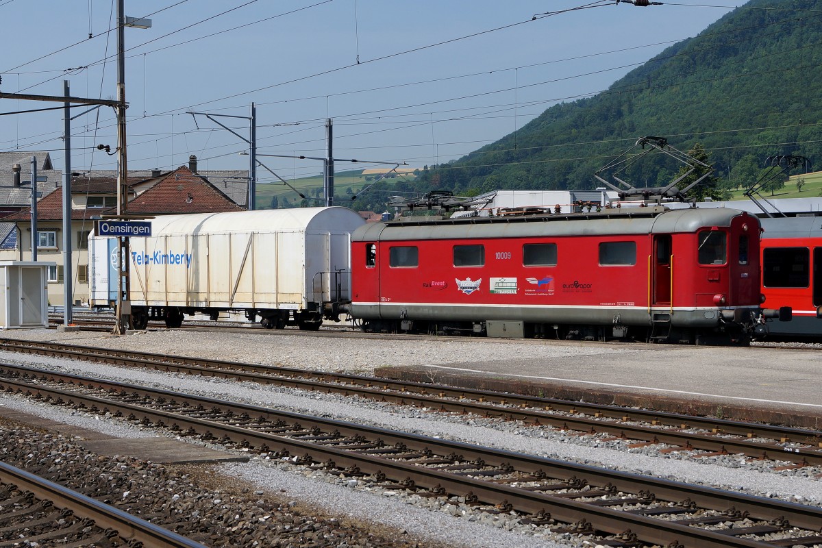 OeBB: Kurzgüterzug mit der Re 4/4 I 10009 im SBB-Güterbahnhof Oensingen am 3. Juli 2015.
Foto: Walter Ruetsch