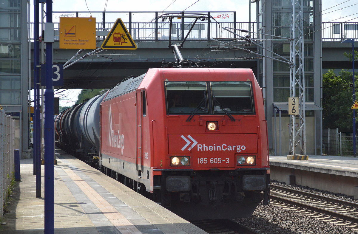 RHC mit 185 605-3 und Kesselwagenzug (leer)Richtung Stendell am 27.07.17 BF. Berlin-Hohenschönhausen.