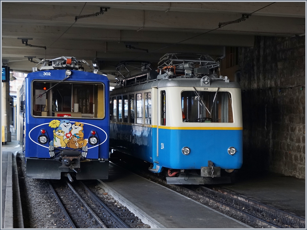 Rocheres de Naye Beh 4/8 302 und Bhe 2/4 204 in Montreux.
27. Nov. 2016