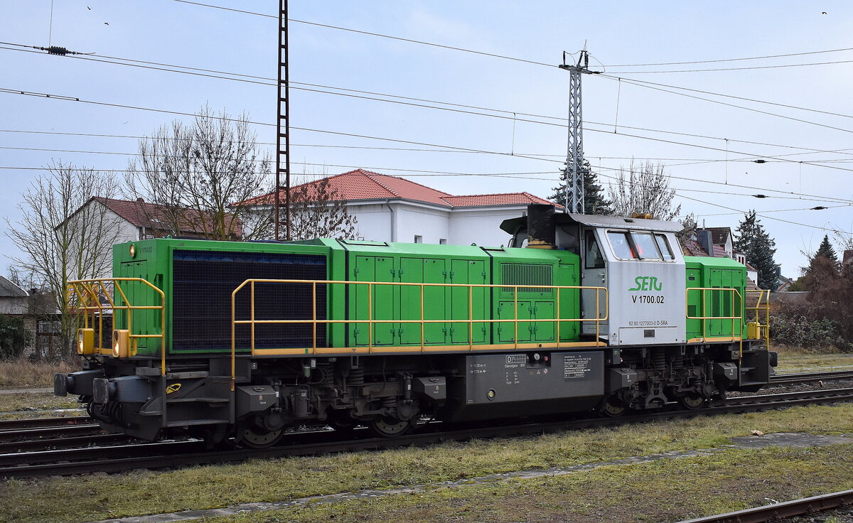 S-Rail GmbH (SETG) mit ihrer MaK G 1700 Lok  V1700.02  [NVR-Nummer: 92 80 1277 003-0 D-SRA] bei Rangierarbeiten Höhe Bahnhof Stendal Hbf.