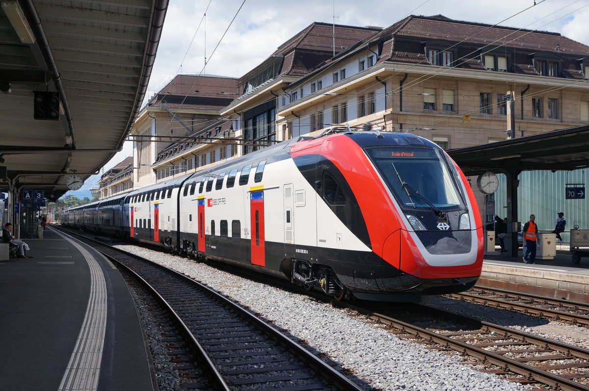 SBB: RABe 502 TWINDEXX auf Probefahrt in Lausanne am 20. Mai 2017.
Foto: Walter Ruetsch 