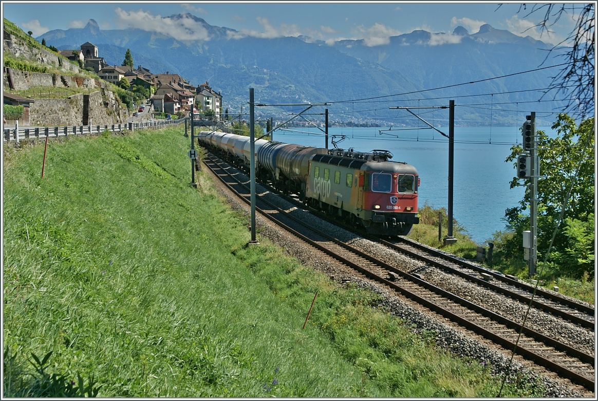 SBB Re 620 060-4 mit einem G�terzug bei Rivaz. Im Hintergrund St-Saphorin. 9.9.13
(Version II, scaliert, dann normal gesch�rt)