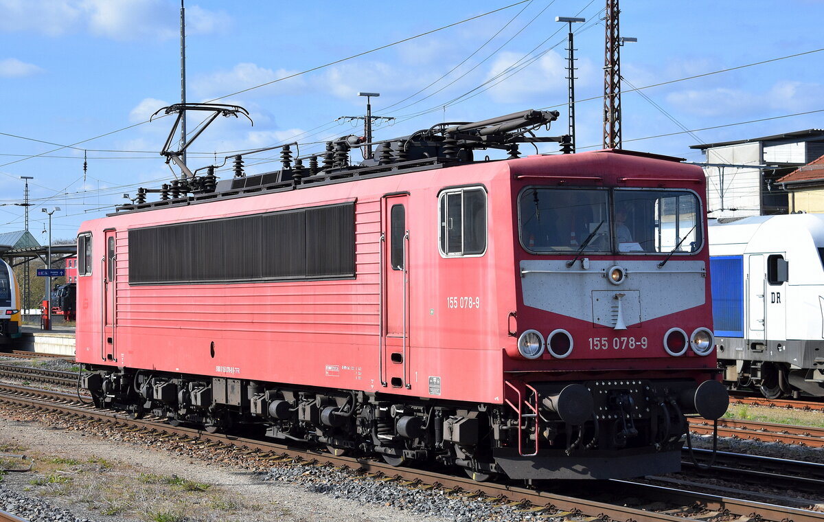 T4R - Traktion4Rent GmbH, Saalburg-Ebersdorf  155 078-9  [NVR-Nummer: 91 80 6155 078-9 D-TFR], aktueller Mieter? am 23.04.26 H�he Bahnhof Frankfurt/Oder.