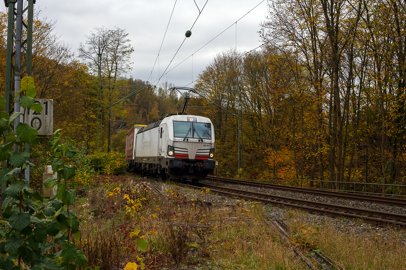 Die an die TX Logistik AG vermietete Siemens Vectron MS 193 961 (91 80 6193 961-0 D-ELOC), der ELL - European Locomotive Leasing (Wien), fährt am 02 November 2024 mit einem KLV-Zug durch Kirchen(Sieg. Von der Seite sieht man noch das auch mal an die Captrain Deutschland GmbH vermietet war.

Die Siemens Vectron MS der Variante A39 wurde 2020 von Siemens in München-Allach unter der Fabriknummer 22784 gebaut. 

Diese Vectron Lokomotive ist als MS – Lokomotive (Mehrsystemlok) mit 6.400 kW Leistung und 160 km/h Höchstgeschwindigkeit konzipiert. Hier in der Version MS A39 hat sie die Zulassungen für Deutschland, Österreich, Schweiz, Italien, Niederlande und Belgien (D/A/CH/I/NL/B).Die SIEMENS Vectron MS der Version A 39 besitzt die Zugsicherungssysteme ETCS BaseLine 3, sowie
für Deutschland (PZB90 / LZB80 (CIR-ELKE I)), 
für Österreich (ETCS Level 1 mit Euroloop, ETCS Level 2, PZB90 / LZB80),
für die Schweiz (ETCS Level 2, ZUB262ct, INTEGRA)
für Italien (SCMT)
für die Niederlande (ETCS Level 1, ETCS Level 2, ATB-EGvV)
und für Belgien (ETCS L1, ETCS L2, TBL1+)
