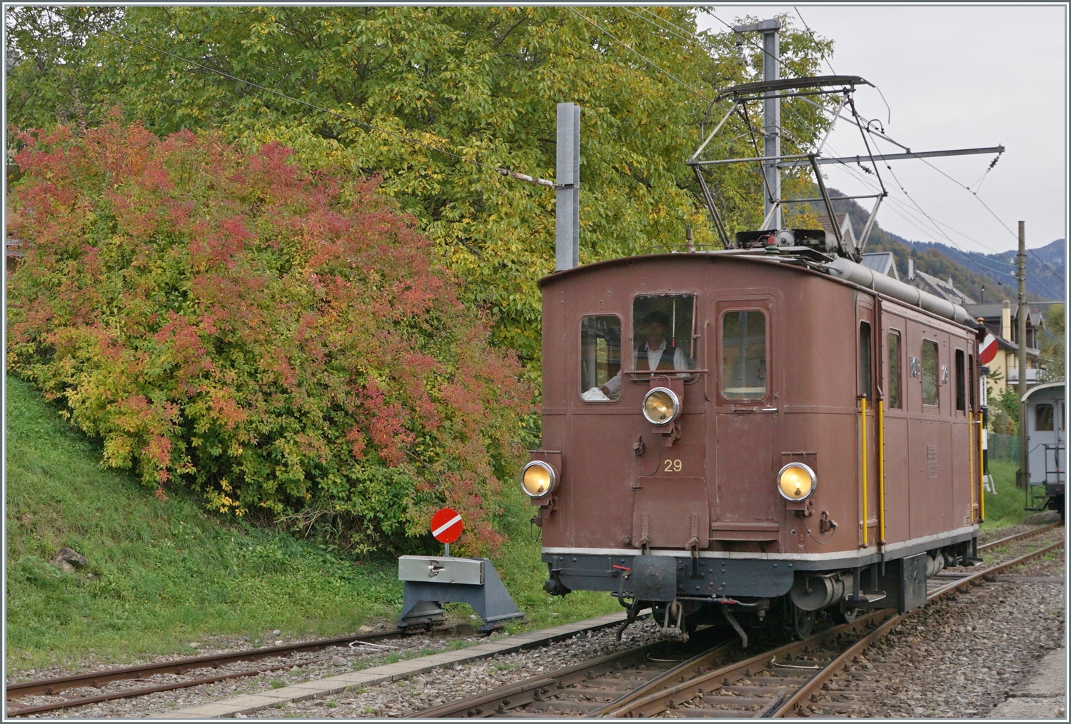  La DER de la Saison 2023  - Die BOB HGe 3/3 29 der Bloany Chamby Bahn rangiert in Blonay. 

29. Okt. 2023
