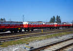 Achtachsiger (2 x 4-achsige kurzgekuppelte) Drehgestell-Containertragwagen-Einheit (2 x 60 ‘), 33 81 4934 014-7 A-RCW (ex 33 81 4934 014-9), der Gattung Sggmrrs-y, der Rail Cargo Group (teil der