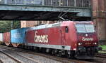 Emons Bahntransporte GmbH, Dresden [D] mit der geleasten ATLU Lok  185 513-9  [NVR-Nummer: 91 80 6185 513-9 D-ATLU] und einem Containerzug Richtung Hamburger Hafen am 07.08.26 H�he Bahnhof Hamburg-Harburg.