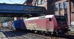 Emons Bahntransporte GmbH, Dresden [D] mit der geleasten ATLU-Lok   185 507-1  [NVR-Nummer: 91 80 6185 507-1 D-ATLU] und einem Containerzug Richtung Hamburger Hafen am 27.08.26 H�he Bahnhof