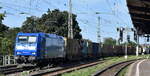 PRESS - Eisenbahn-Bau- and Betriebsgesellschaft Pressnitztalbahn mbH, Jöhstadt [D] für METRANS mit ihrer '185 063-3' [NVR-Nummer: 91 85 4482 033-8 CH-PRESS] und einem Containerzug am 11.08.25 Höhe Bahnhof Magdeburg-Neustadt.