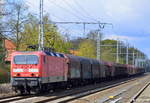143 926-4 mit einem Güterzug für Coil-Transporte am 19.04.17 Eichwalde bei Berlin.