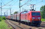 145 057-6 mit Güterzug für Stahlcoiltransporte am 29.06.16 Bf. Flughafen Berlin-Schönefeld.