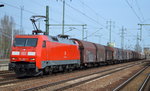 152 092-3 mit einem recht kurzen Güterzug für Stahlcoil-Transporte am 03.04.16 Bhf. Flughafen Berlin-Schönefeld.