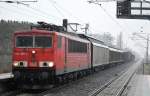 155 095-3 mit gemischtem Gterzug Richtung Industriebergabegebiet Berlin-Nordost am 07.01.15 Berlin-Hohenschnhausen.