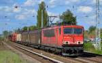 Auffällig viele DB Güterzüge trotz des recht umfassenden GDL Streiks fuhren mir heute vor die Linse, hier 155 028-4 mit gemischtem Güterzug am 06.05.15 Berlin-Karow.