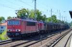 155 182-9 mit 298 310-4 und gemischtem Güterzug am 01.07.15 Berlin-Karow.