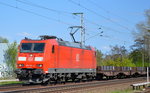 185 153-4 mit einem Güterzug Stahlbrammen am 05.05.16 Mühlenbeck/Mönchmühle bei Berlin.