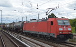 185 256-5 mit einem gemischten Güterzug am 06.08.16 Berlin Grünau Richtung Schönefeld.