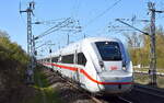 DB Fernverkehr AG, Frankfurt (Main) mit ihrem ICE 4  412 071-2  -Tz 9471- (NVR:   93 80 1412 071-2 D-DB........ ) auf Betriebsfahrt Richtung Berlin Rummelsburg am 07.04.26 Höhe Bahnhof