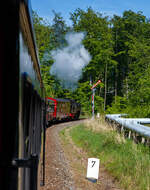 Unterwegs mit dem „Molli“, die 99 2322-8 der Mecklenburgischen Bäderbahn Molli zieht den „Molli“ (MBB Dampfzug) am 15 Mai 2022 von Kühlungsborn West via Heiligendamm
