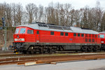   Die  Ludmilla  233 219-5 (92 80 1233 219-5 D-DB) der DB Cargo Deutschland AG, ex DB 232 219-6, ex DR 132 219-7, ist am 27.03.2016 in Marktredwitz abgestellt.