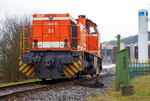   Die WLE 51 (92 80 1275 106-3 D-WLE)  Kreis Warendorf  (Westf�lische Landes-Eisenbahn) eine MaK G 1206 steht am 24.03.2016 am dem Werksanschlu� der Salzgitter Mannesmann Precision GmbH in