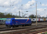 SRI RAIL INVEST/MThB: Die blaue BARBARA 145 087-3 von SRI RAIL INVEST ehemals MThB  LOKOOP  Re 486 in Weil am Rhein am 14. April 2016.
Foto: Walter Ruetsch 