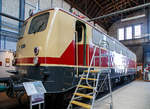 Die  AEG 182 001-8, ex DB 182 001-8, ex DB E 320 01, am 09.04.2016 im DB Museum Koblenz-Lützel.