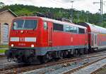   Die 111 118-8 (9180 6 111 118-6 D-DB) mit RE 9 (rsx - Rhein-Sieg-Express) Aachen- K�ln - Siegen f�hrt am 05.06.2014 in den Bahnhof Betzdorf (Sieg) ein.