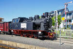 Die Molli Museums-/Denkmaldampflok MBB 99 332, eine LKM Typ 225 PS 900 mm Schmalspurlok, der Mecklenburgischen Bäderbahn Molli GmbH, ex DB 099 905, ex DR 99 2332, ex DR 99 332, ex Wismut 44, am