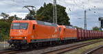 ArcelorMittal Eisenhüttenstadt Transport GmbH, Eisenhüttenstadt [D] mit ihren  145-CL 002  [NVR-Nummer: 91 80 6145 082-4 D-EKO] +  145-CL 203 /145 099-8  [NVR-Nummer: 91 80 6145 099-8 D-EKO]